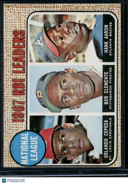 1968 Topps ORLANDO CEPEDA/BOB CLEMENTE/HANK AARON #3 1967 NL RBI Leaders