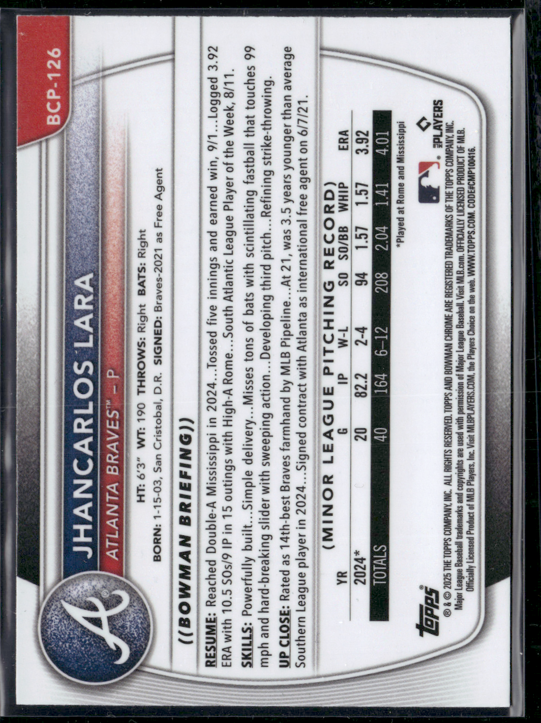 2025 Bowman JHANCARLOS LARA #BCP-126 1st Bowman Chrome