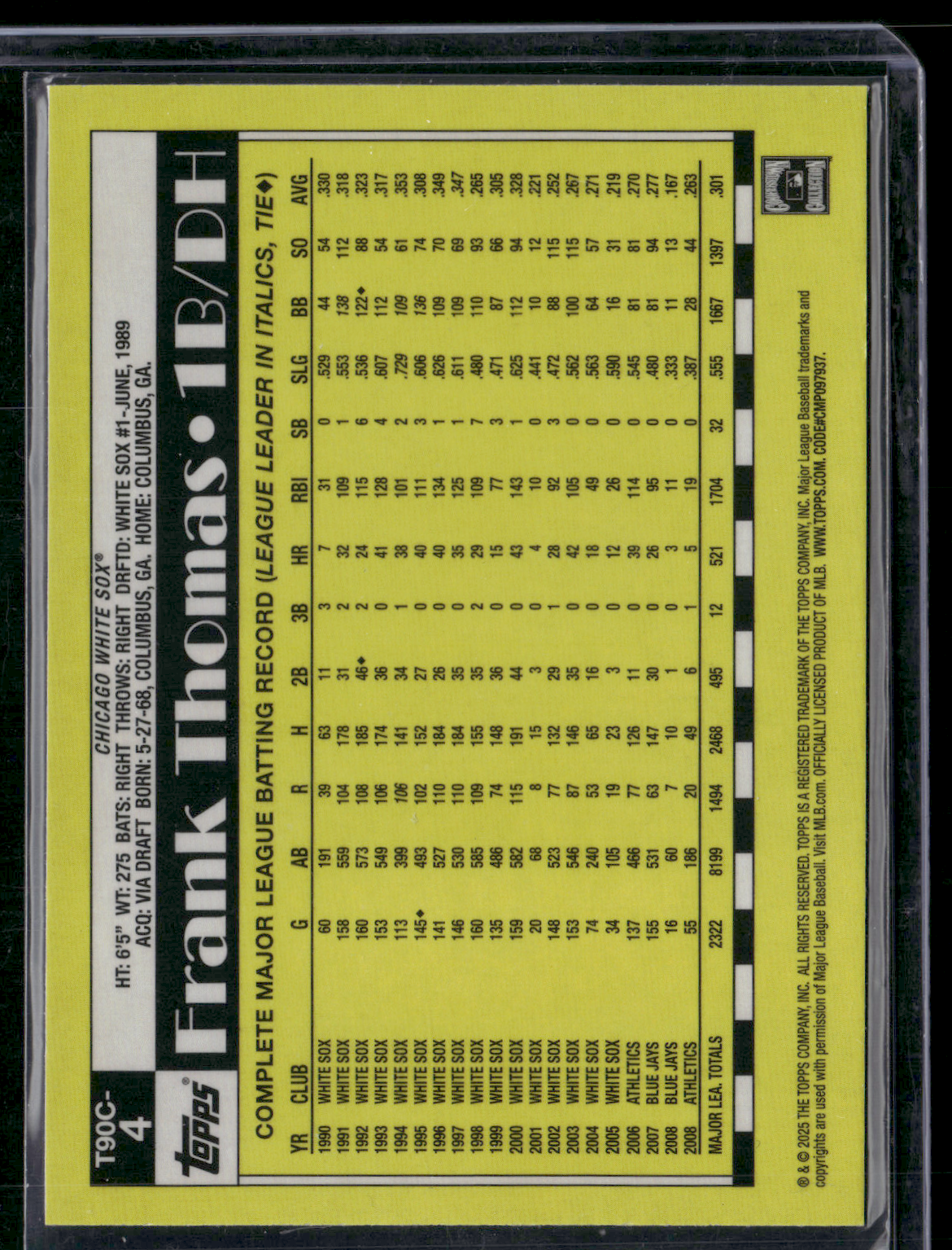 2025 Topps Series 1 FRANK THOMAS #T90C-4 Mojo Refractor