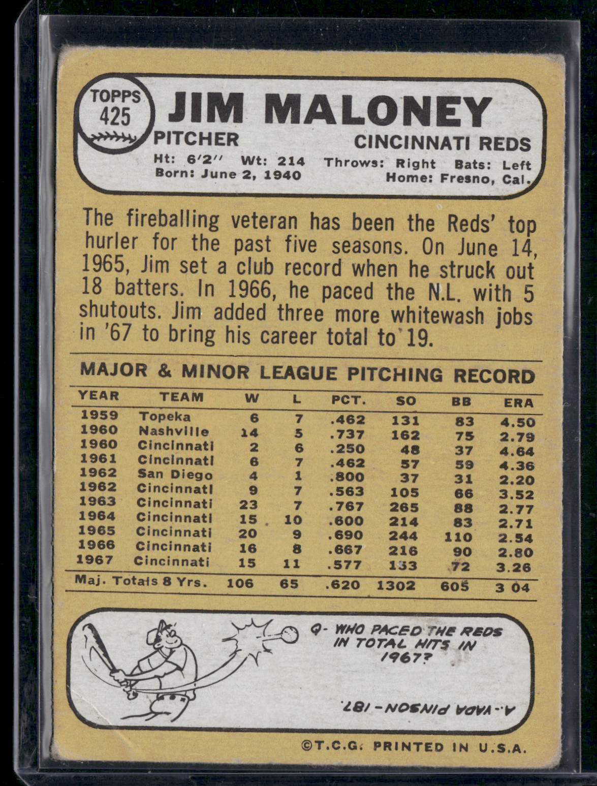 1968 Topps JIM MALONEY #425