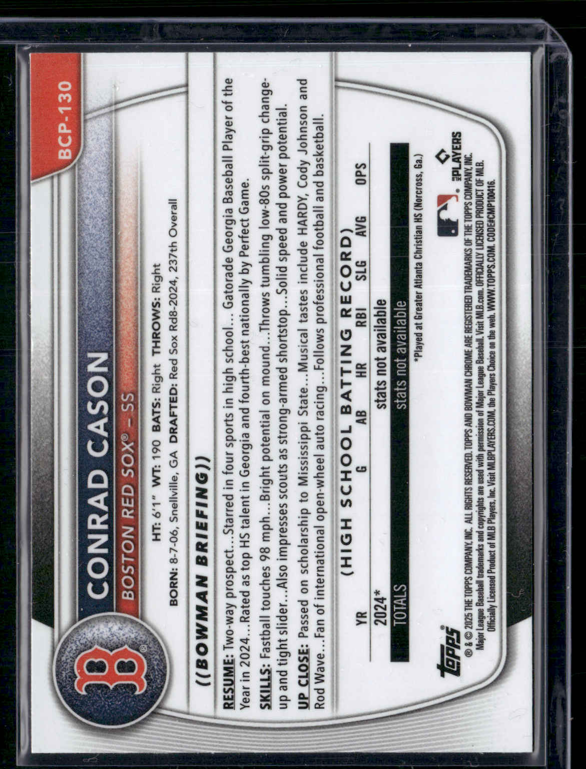 2025 Chrome CONRAD CASON #BCP-130 Reptillian 1st Bowman (NM)