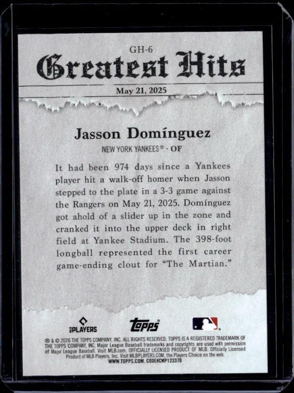 2026 Topps Series 1 JASSON DOMINGUEZ #GH-6 Greatest Hits