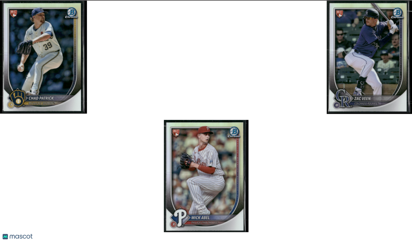 2025 Topps Chrome 3 ~ CARDLOT ZAC VEEN/ABEL/PATRICK Rookie Red Shield RC (NM)