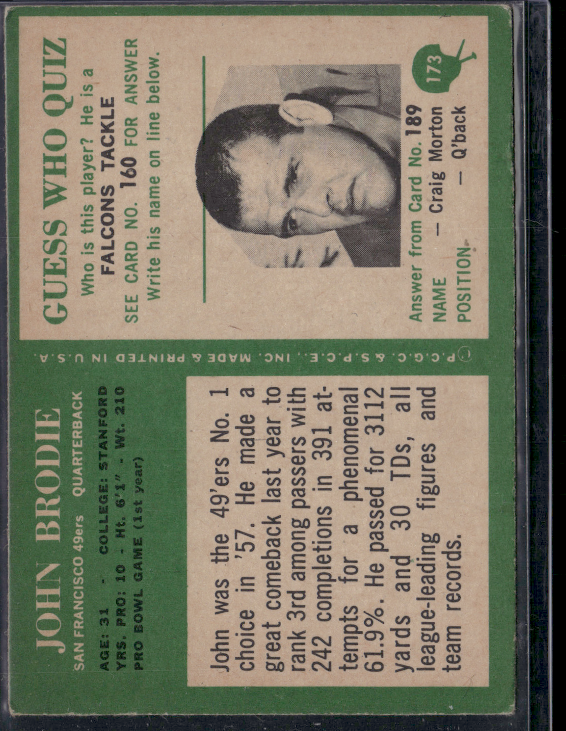 1967 Topps JOHN BRODIE #173