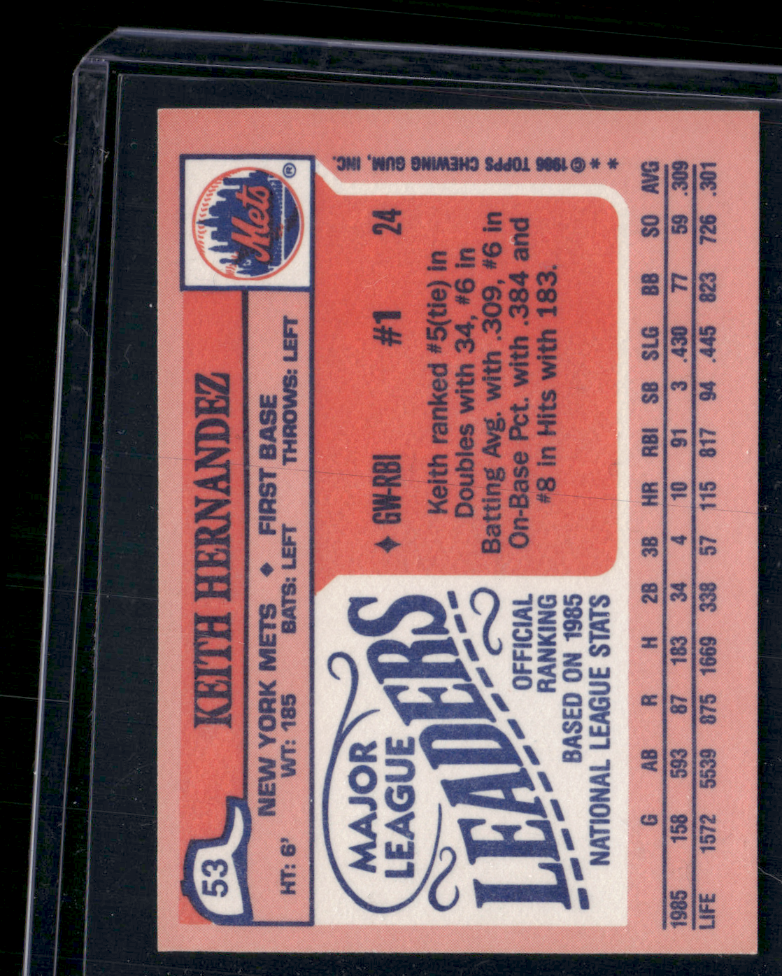 1986 Mini KEITH HERNANDEZ #53 (EX-EX/MT)