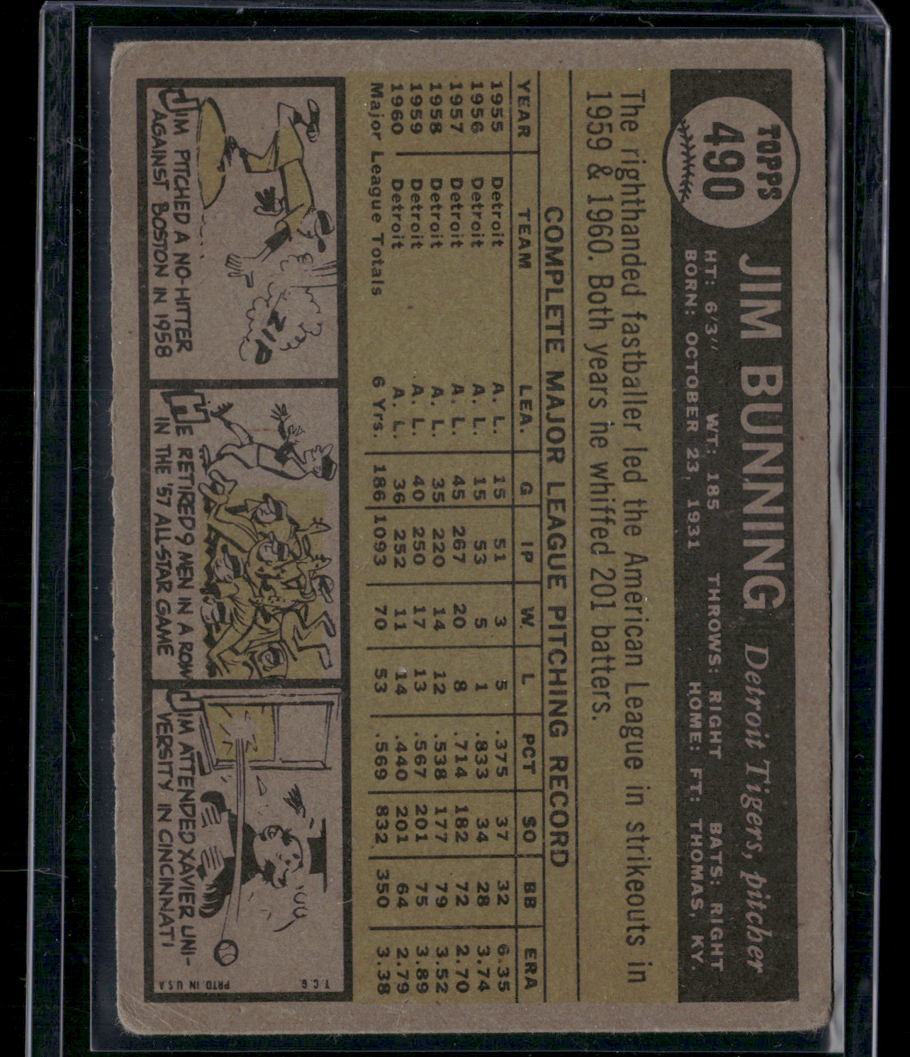 1961 Topps JIM BUNNING #490 Slight Tear (Poor)