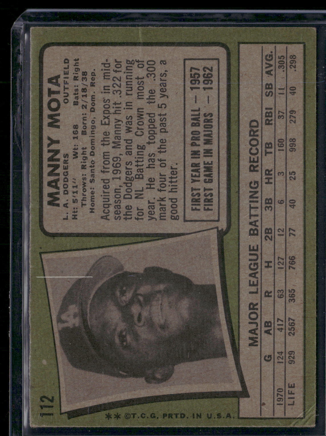 1971 Topps MANNY MOTA #112 (Good - Crease)
