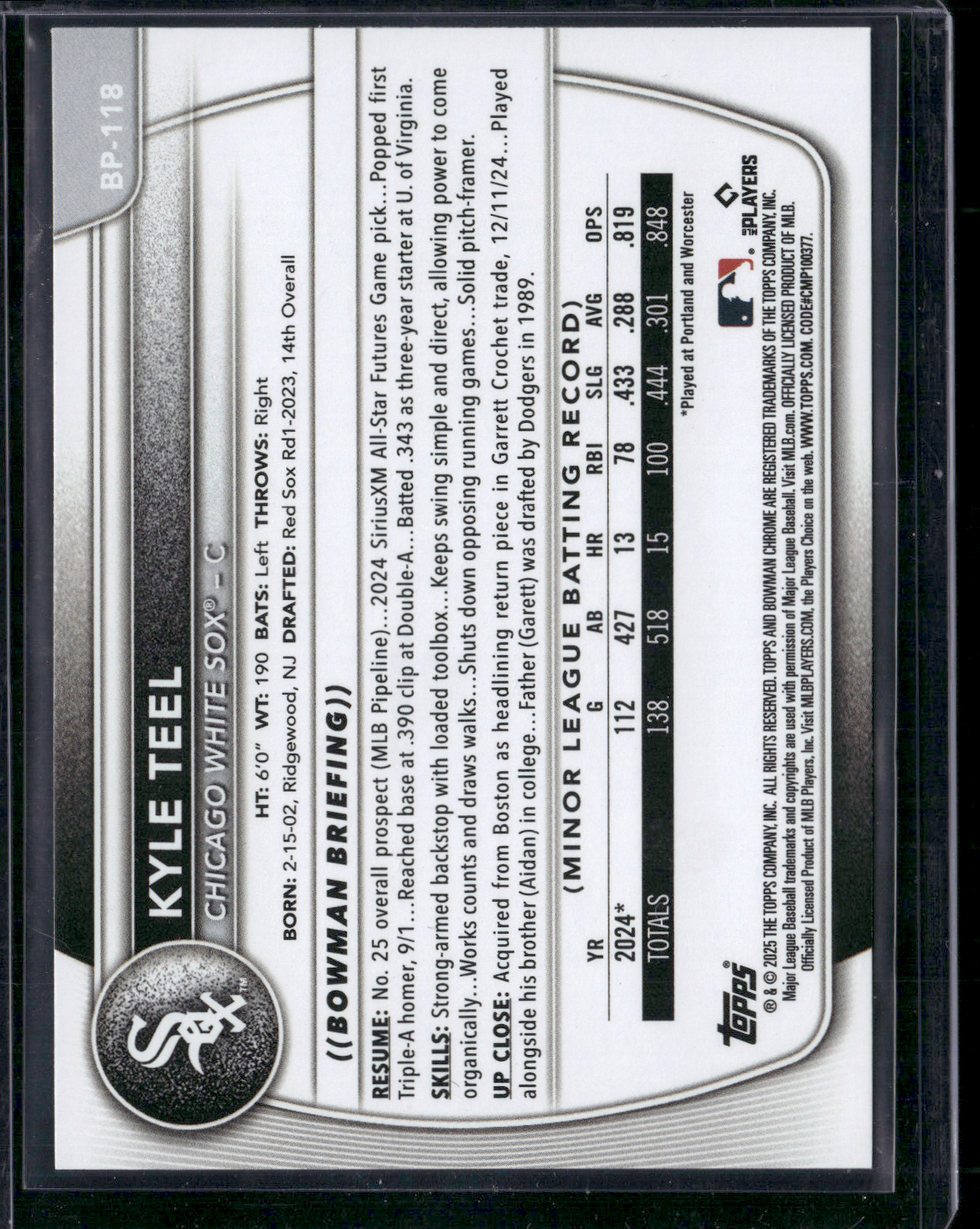 2025 Bowman KYLE TEEL #BP-118