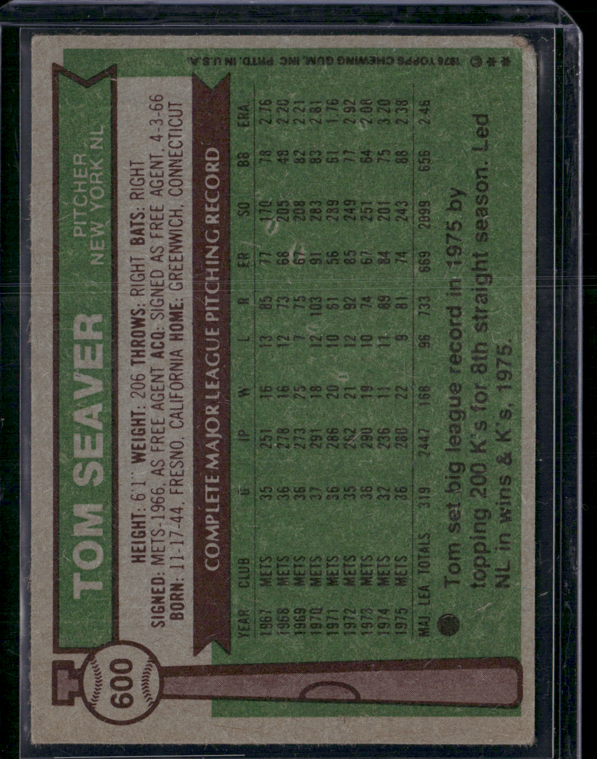 1976 Topps TOM SEAVER #600 (Good)