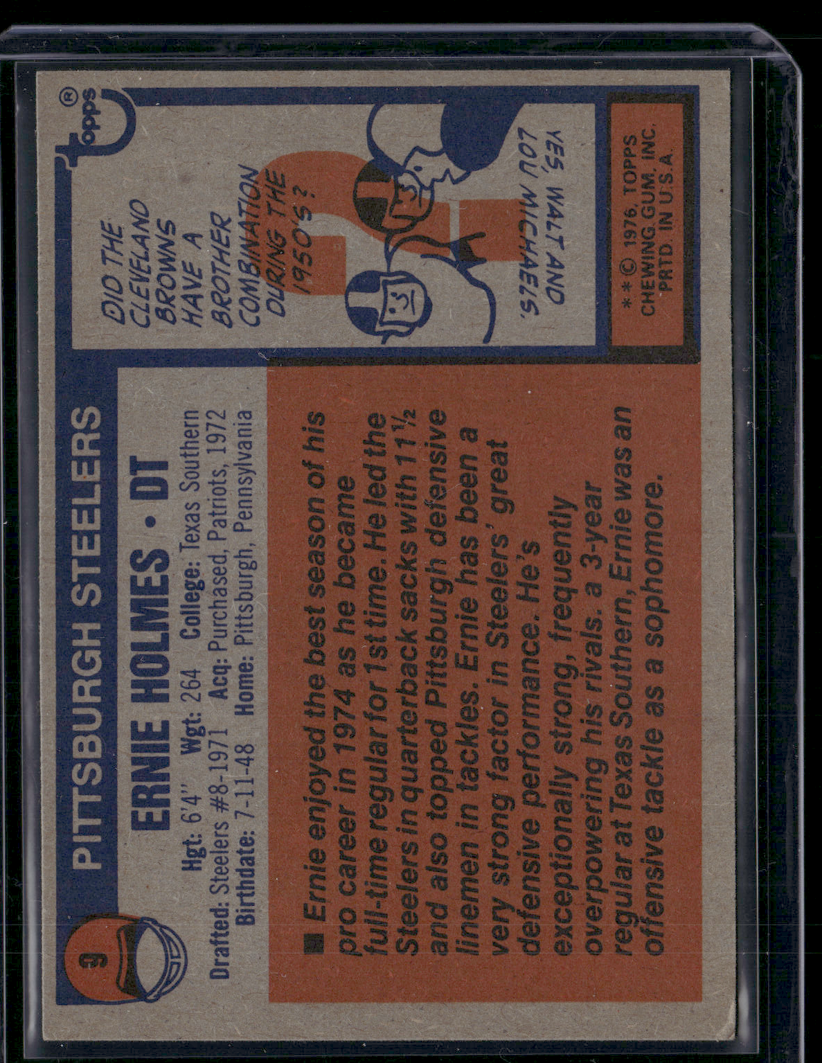 1976 Topps ERNIE HOLMES #9 (EX)