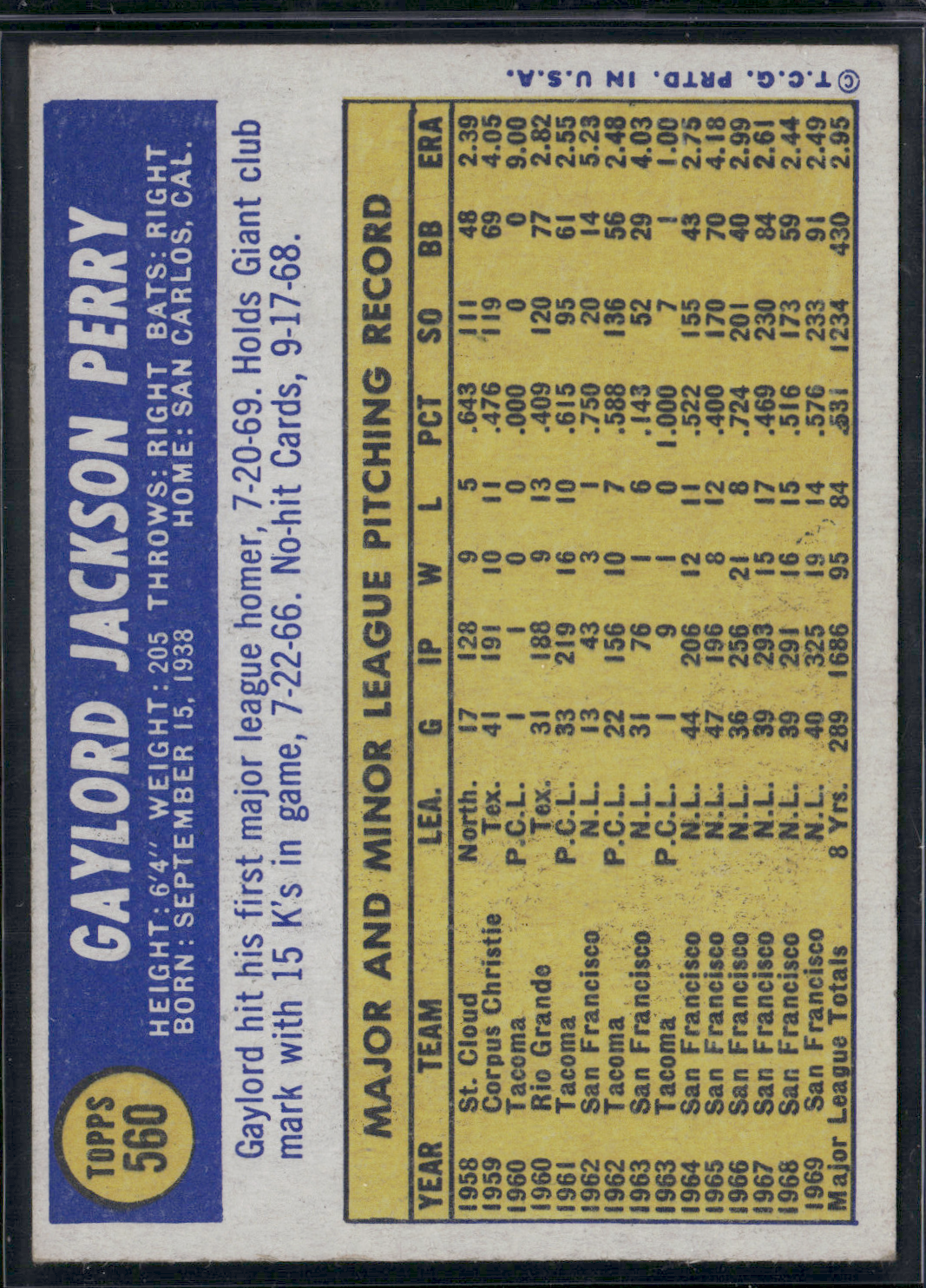 1970 Topps GAYLORD PERRY #560 (VG/EX)