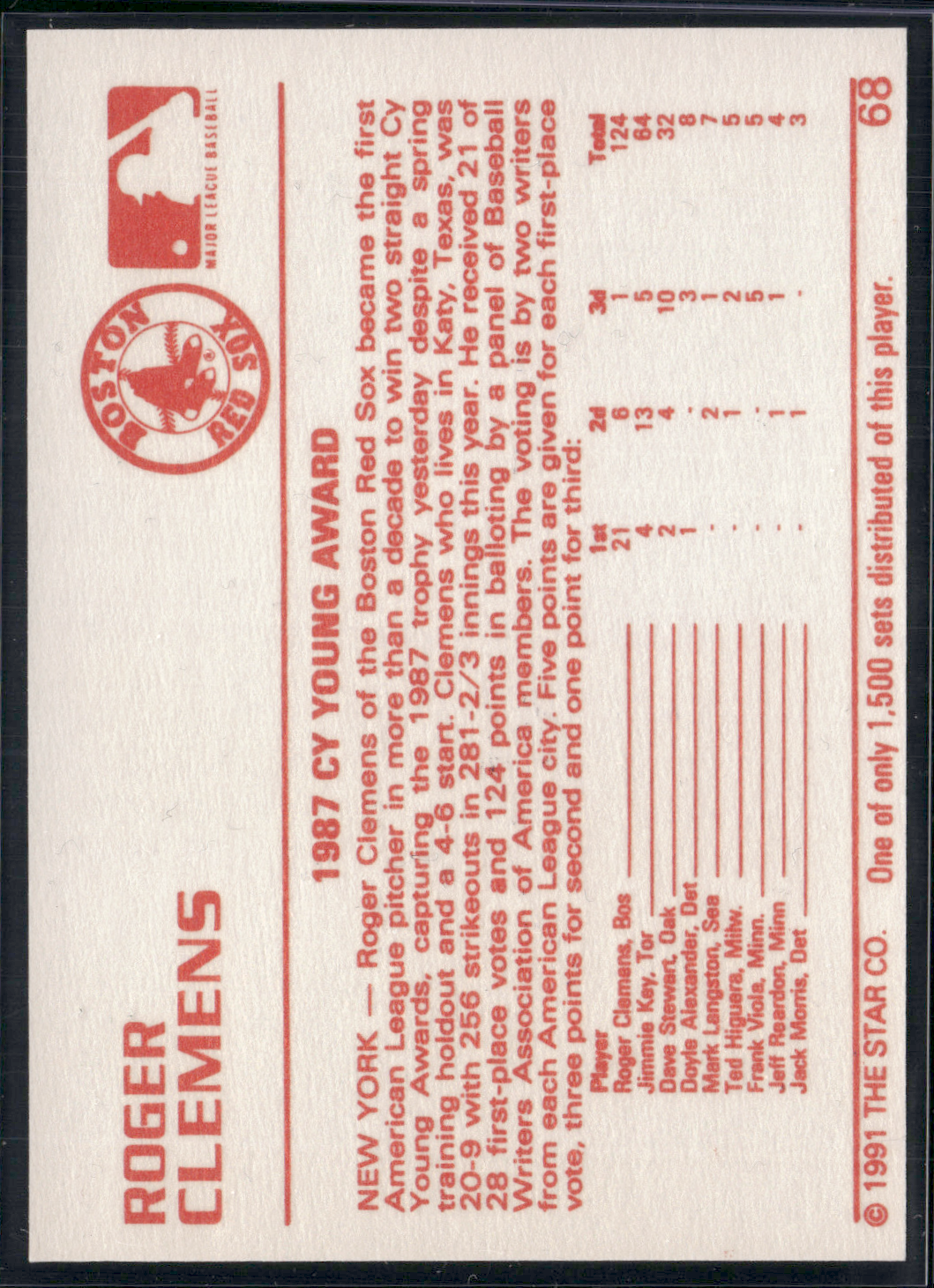 1991 Gold ROGER CLEMENS #68 Out of 1500 made (NM)