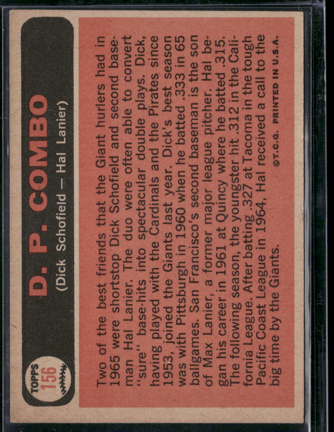 1964 Topps DICK SCHOFIELD/HAL LANIER #156 D.P. Combo