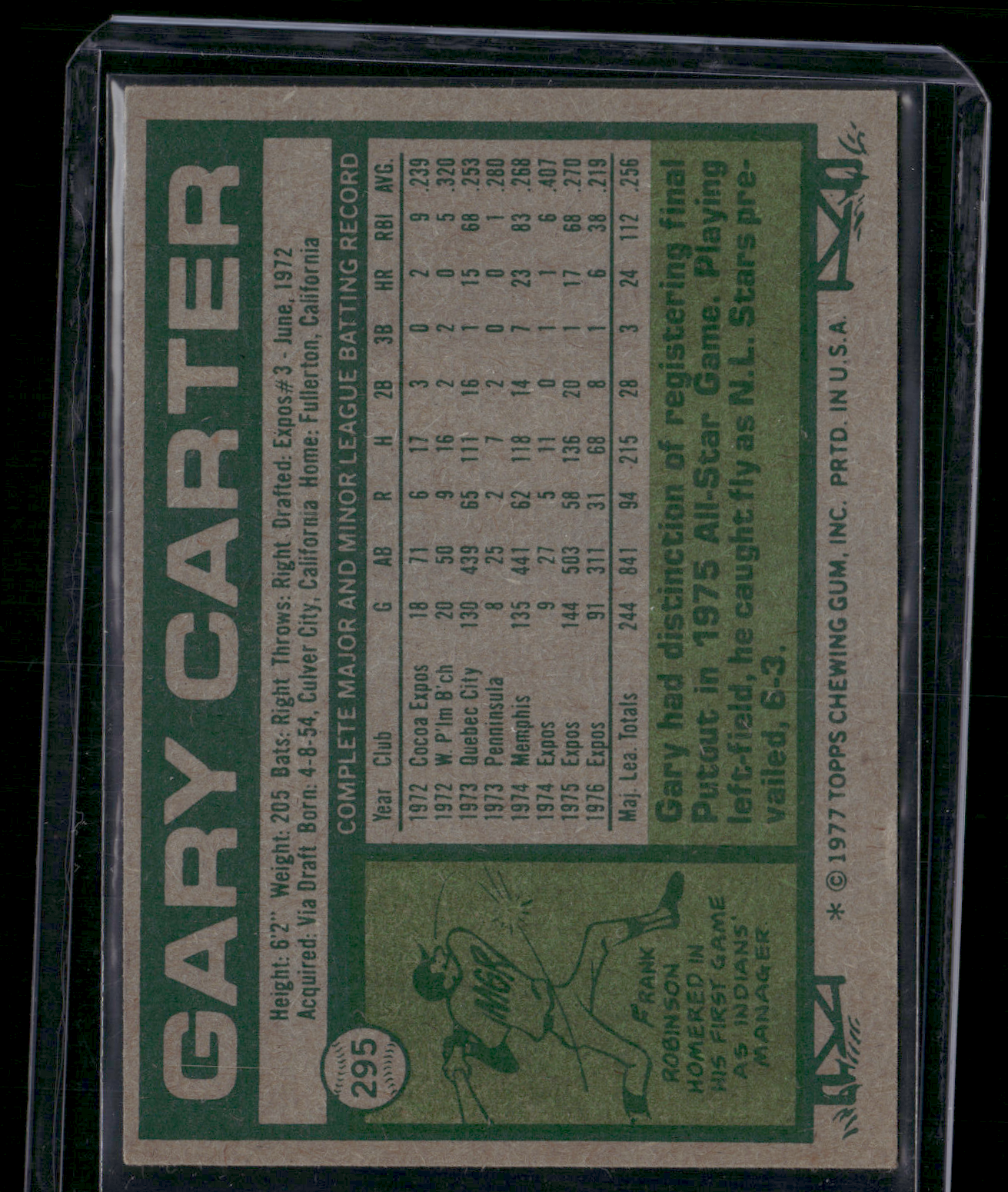 1977 Topps GARY CARTER #295 (EX)