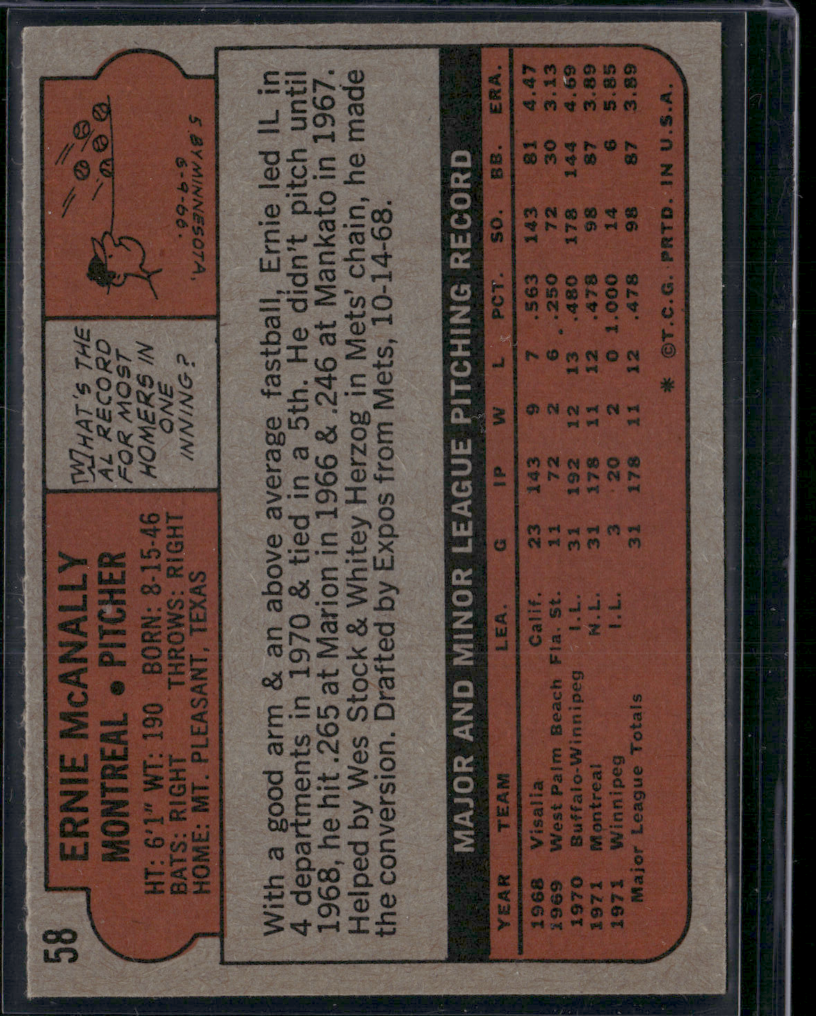 1972 Topps ERNIE MCANALLY #58 (EX)