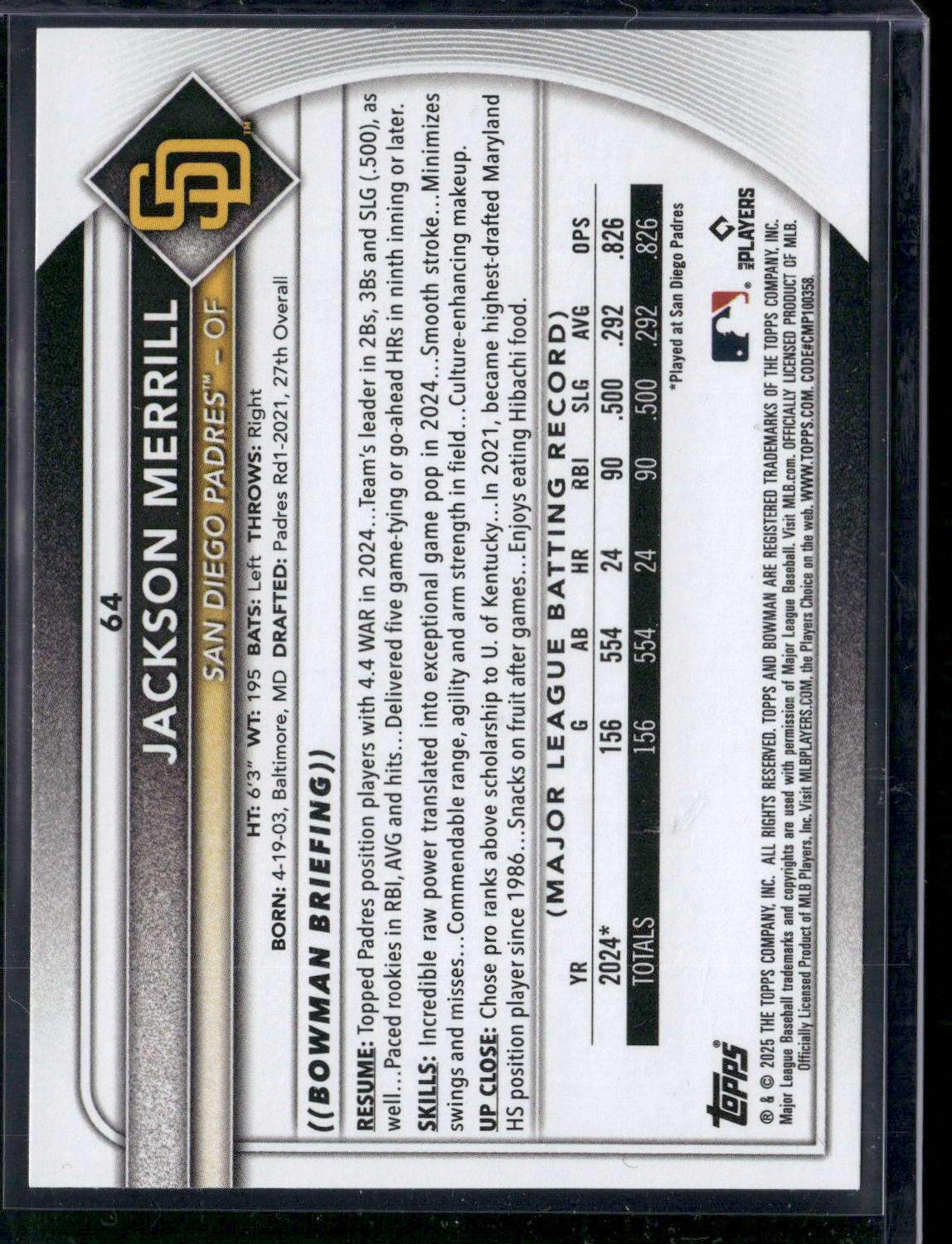 2025 Bowman JACKSON MERRILL #64