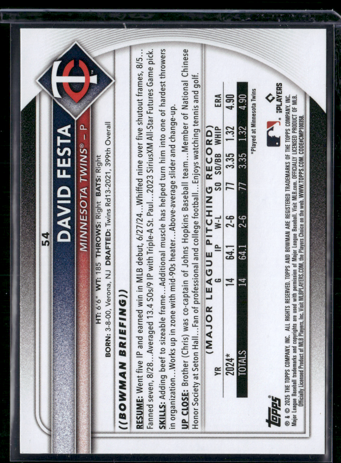 2025 Bowman DAVID FESTA RC Rookie Card #54