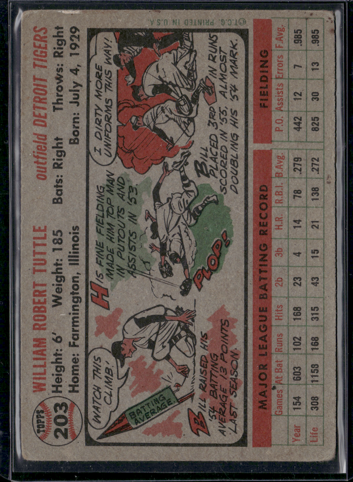 1956 Topps BILL TUTTLE #203 Surface damage