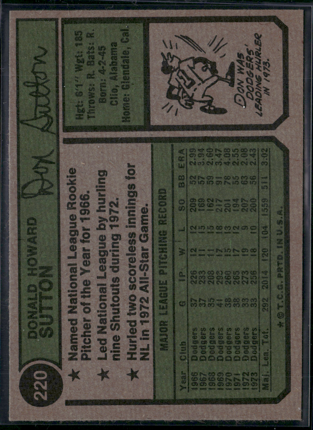 1974 Topps DON SUTTON #220 (EX)
