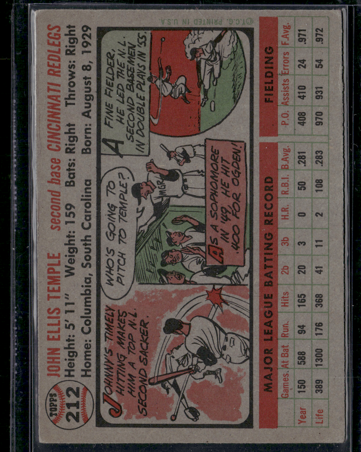 1956 Topps JOHNNY TEMPLE #212