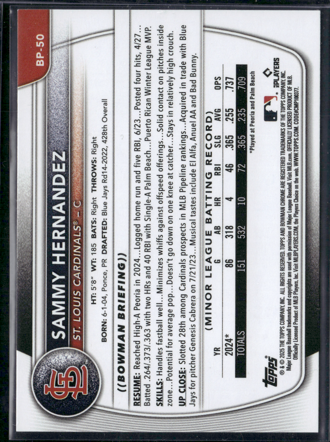 2025 Bowman SAMMY HERNANDEZ #BP-50 1st Bowman