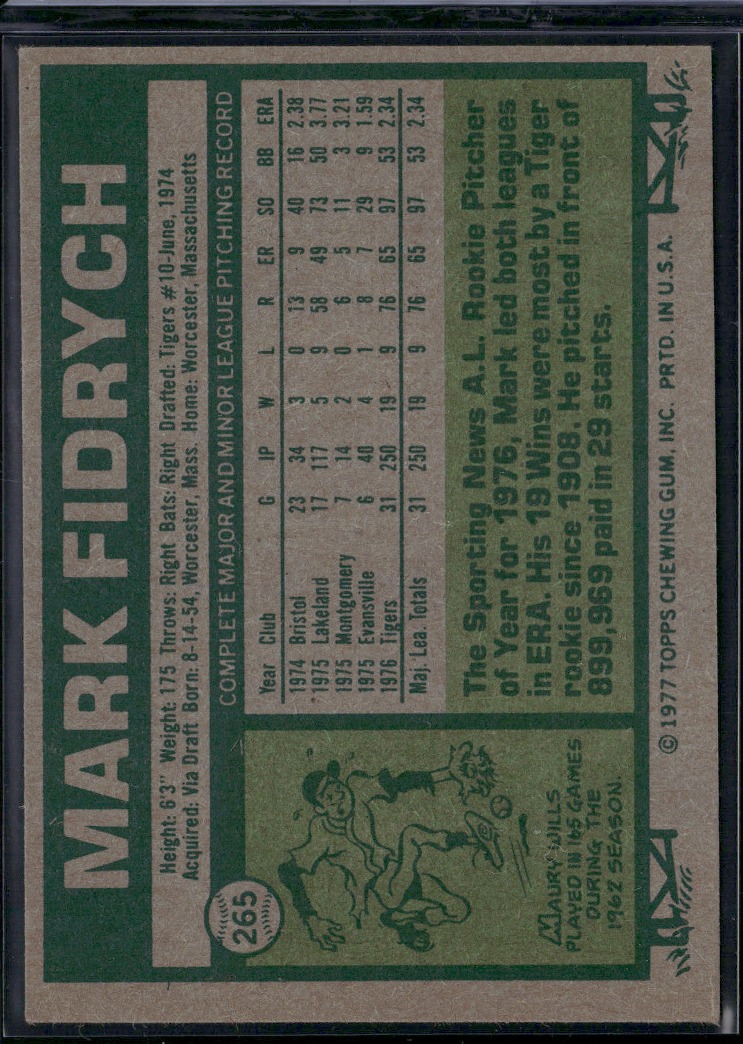 1977 Topps MARK FIDRYCH #265 Rookie Cup (EX)