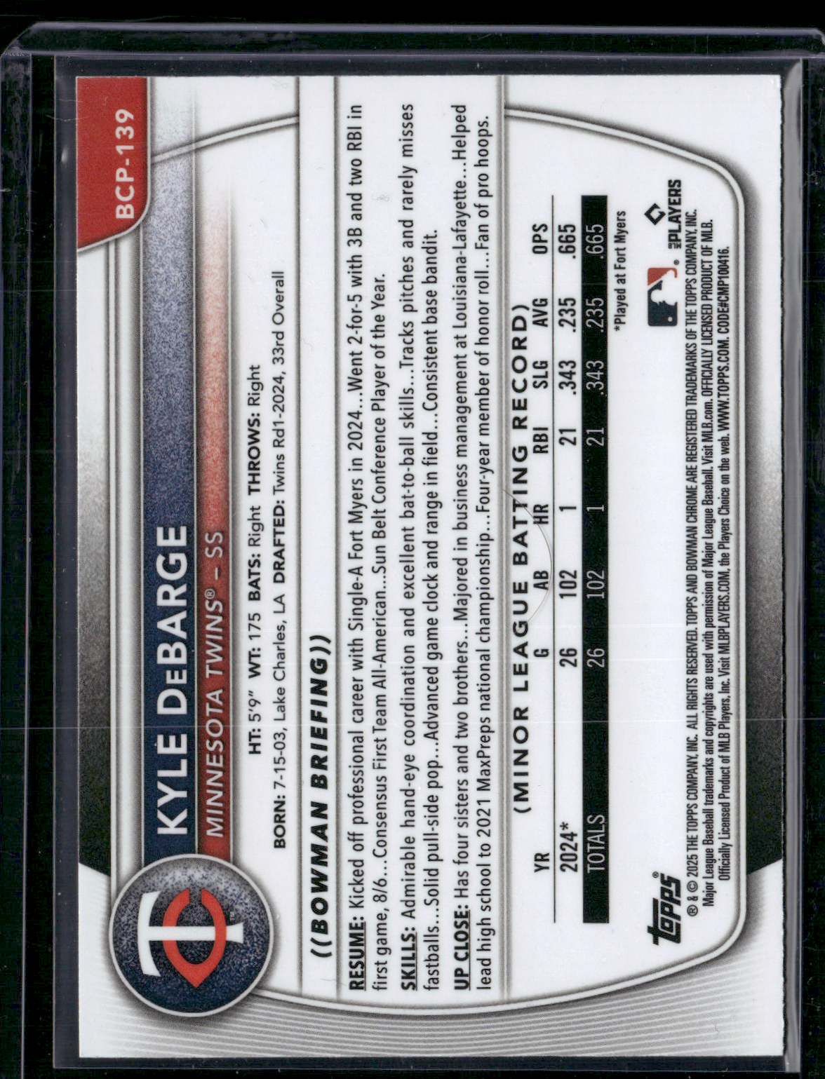 2025 Bowman KYLE DEBARGE #BCP-139 Chrome 1st Bowman