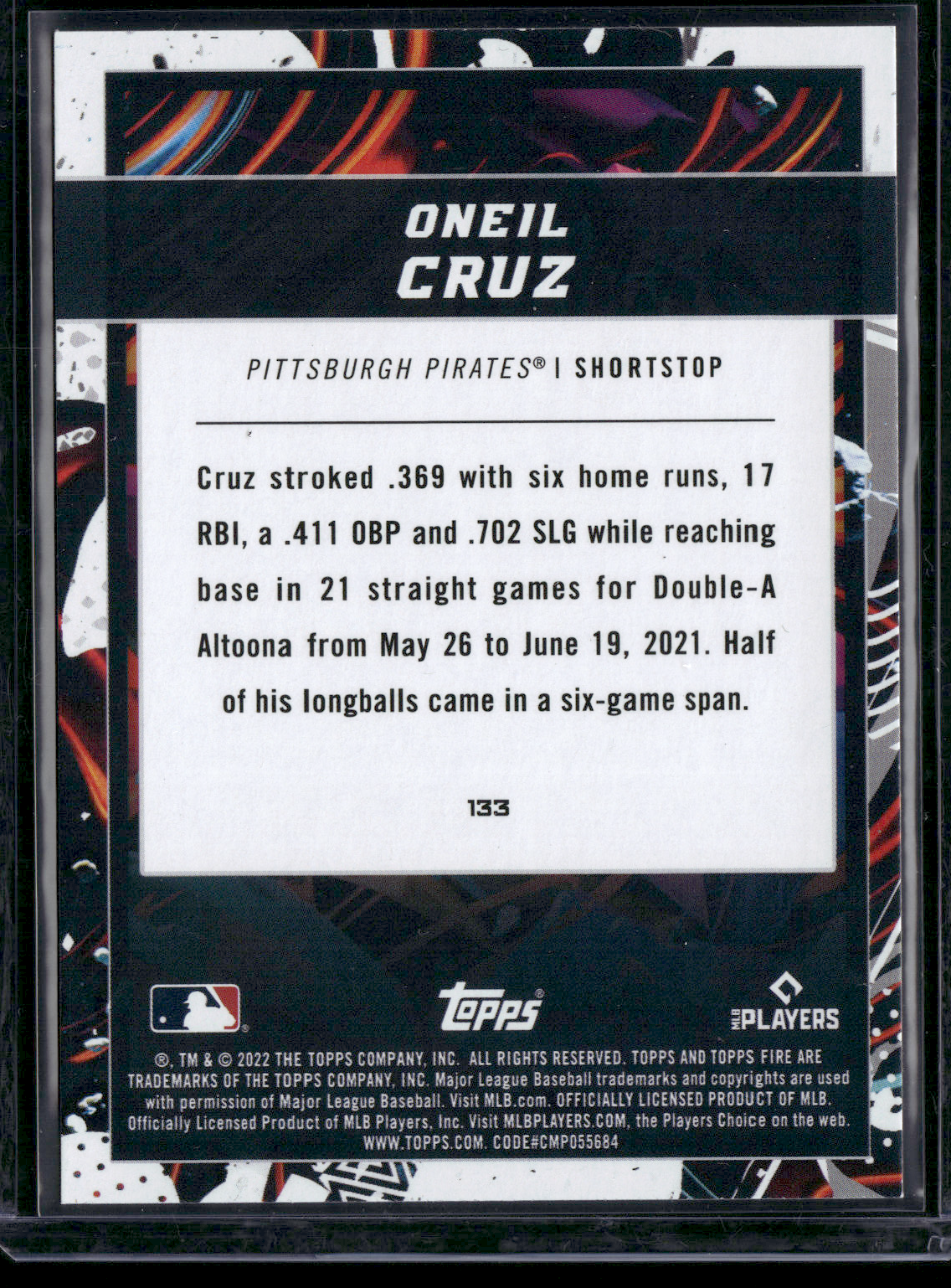 2022 Topps Fire ONEIL CRUZ #133 Rookie RC