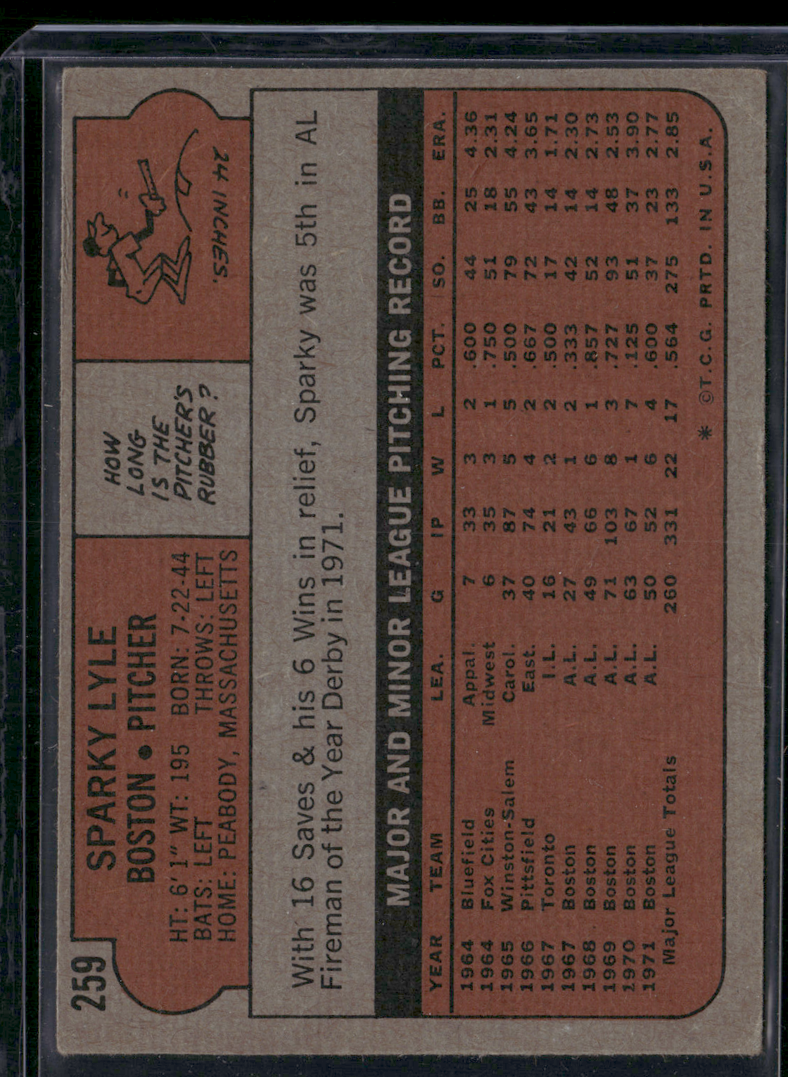 1972 Topps SPARKY LYLE #259 (VG)