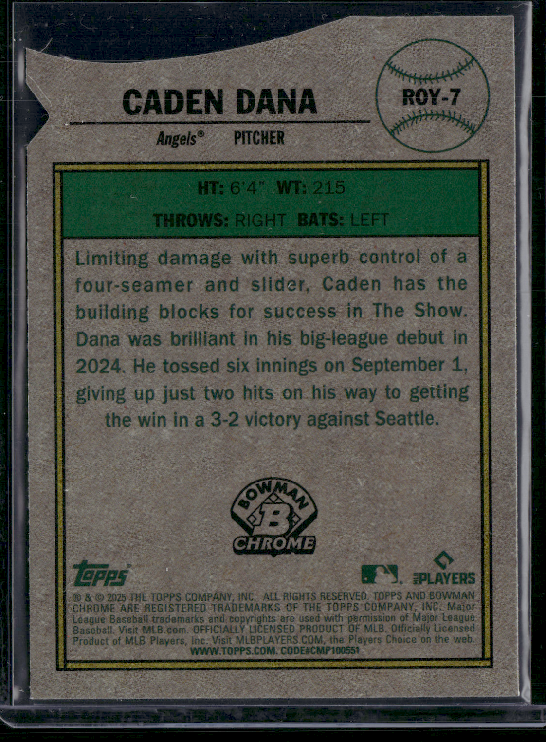 2025 Bowman CADEN DANA #ROY-7 Rookie Of The Year Favorite RC