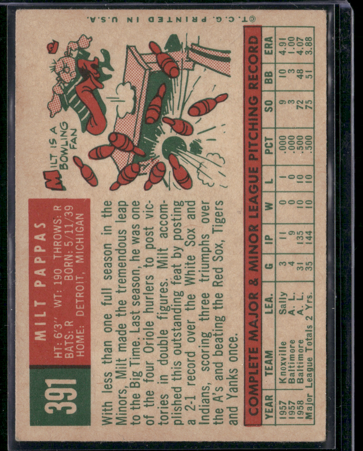 1959 Topps MILT PAPPAS #391 Edge Chip (VG-VG/EX)