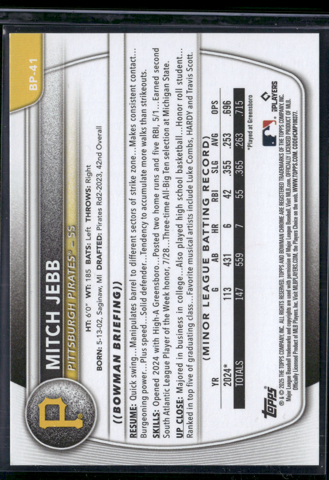 2025 Bowman MITCH JEBB #BP-41 1st Bowman