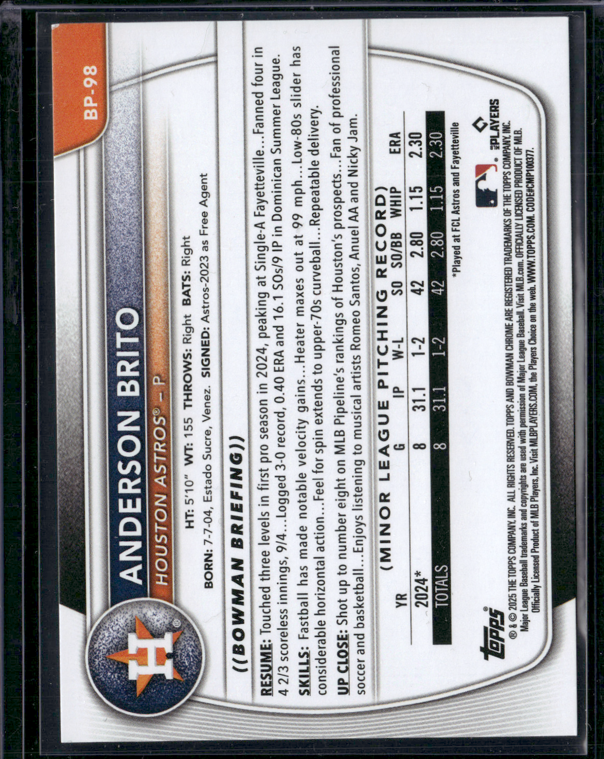 2025 Bowman ANDERSON BRITO #BP-98 1st Bowman