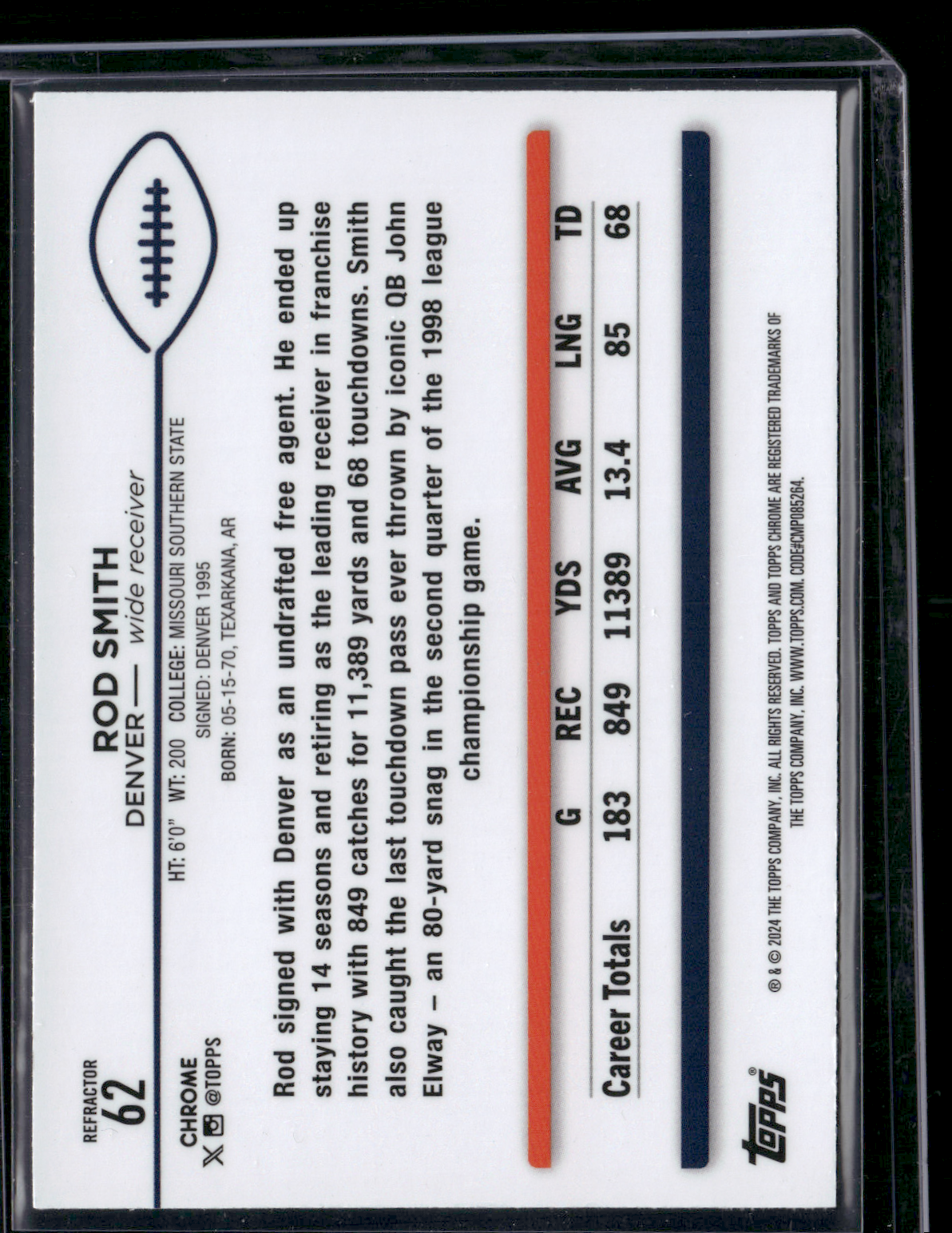 2024 Chrome ROD SMITH #62 Rainbow Refractor (NM)