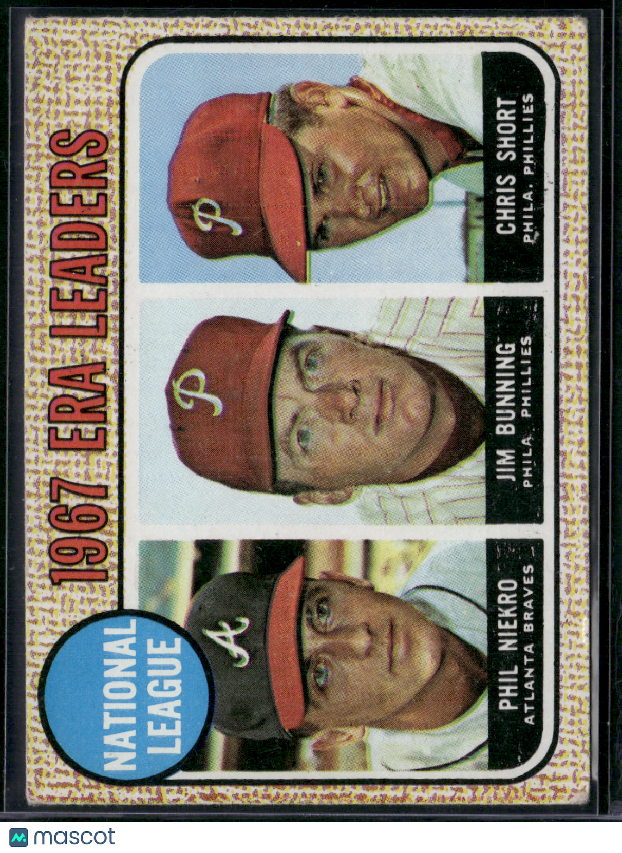 1968 Topps PHIL NIEKRO/JIM BUNNING/CHRIS SHORT #7 1967 NL ERA Leaders (Good-VG)