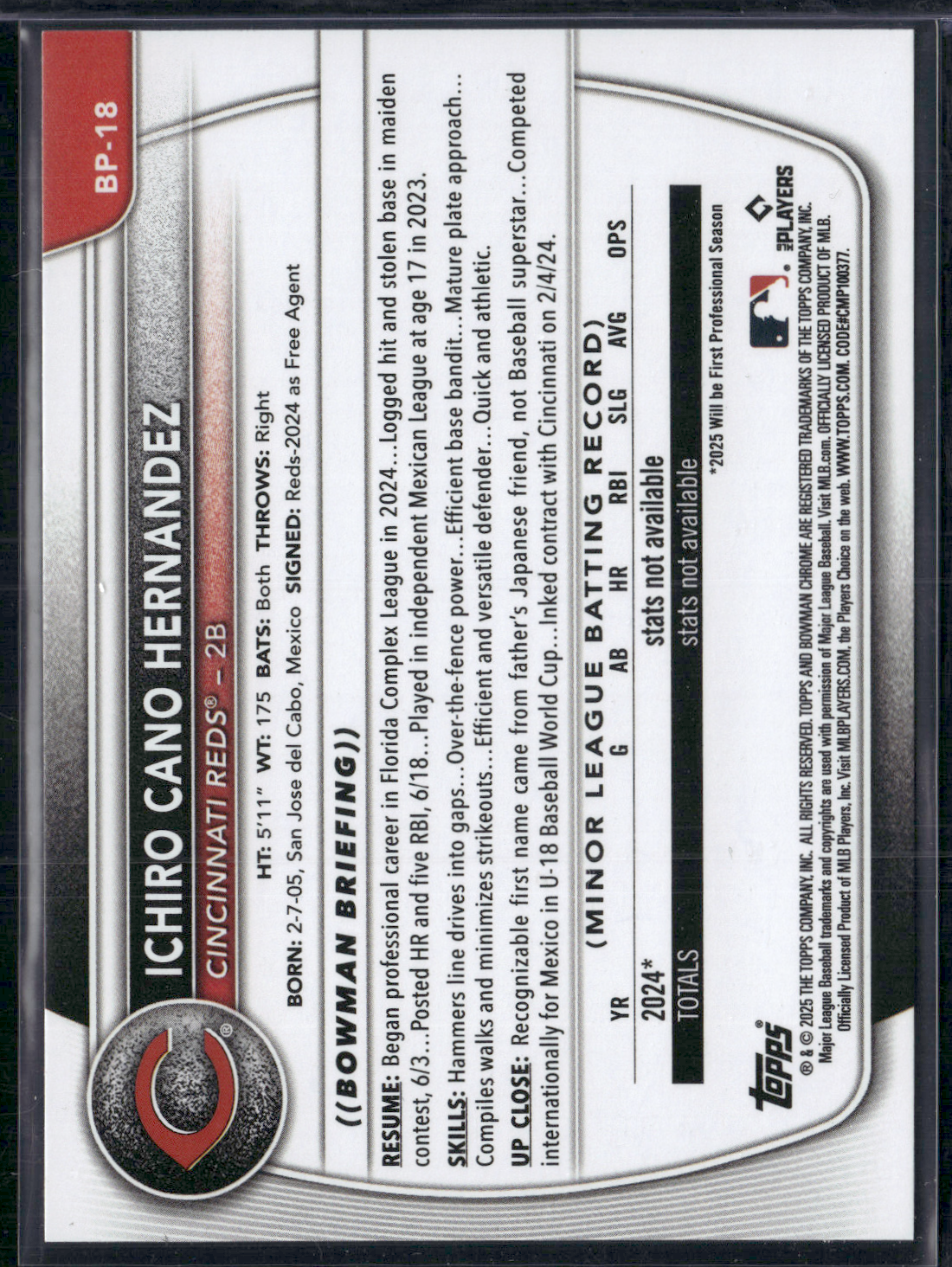 2025 Bowman ICHIRO CANO HERNANDEZ #BP-18 1st Bowman