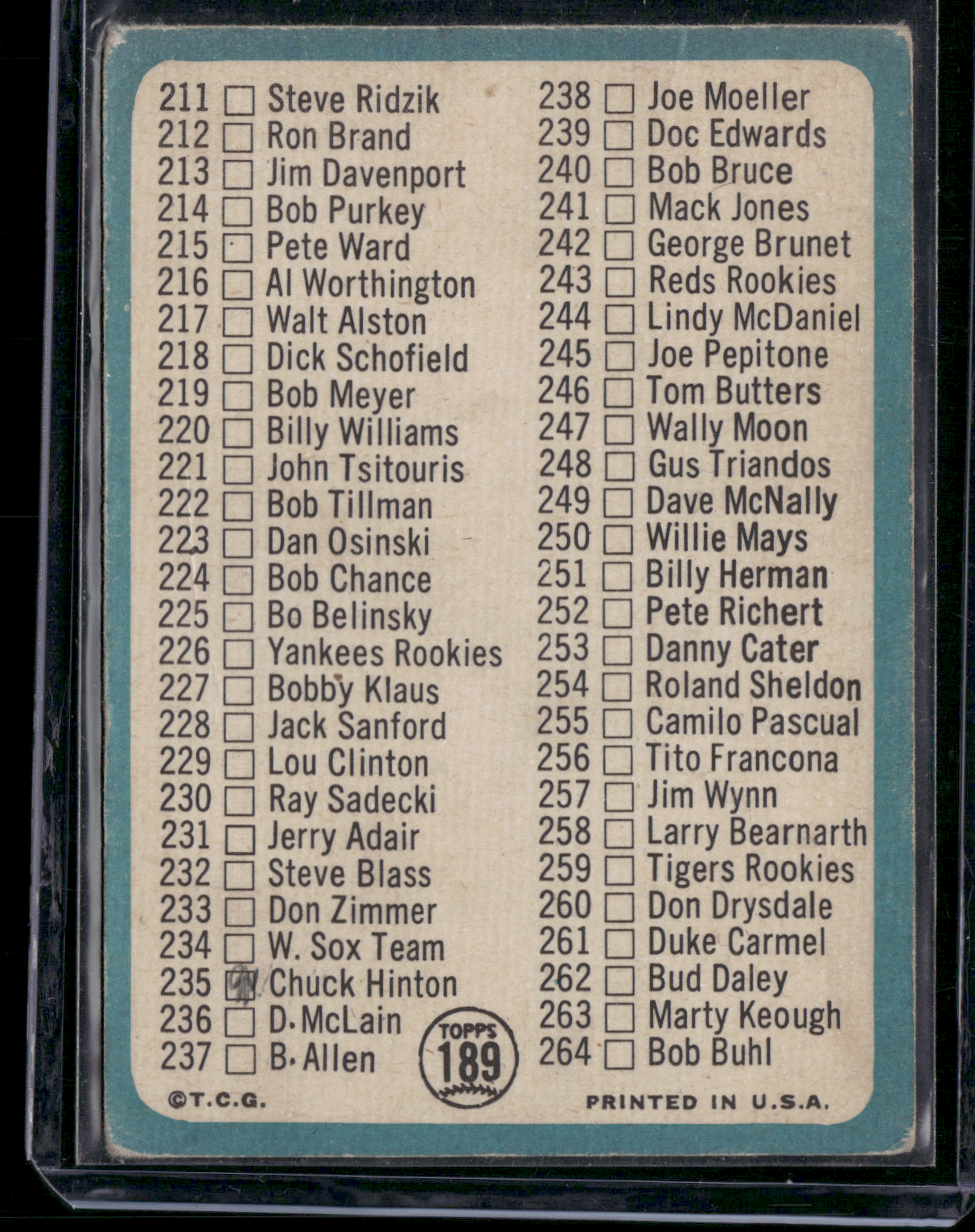 1965 Topps CHECKLIST 3rd Series #189