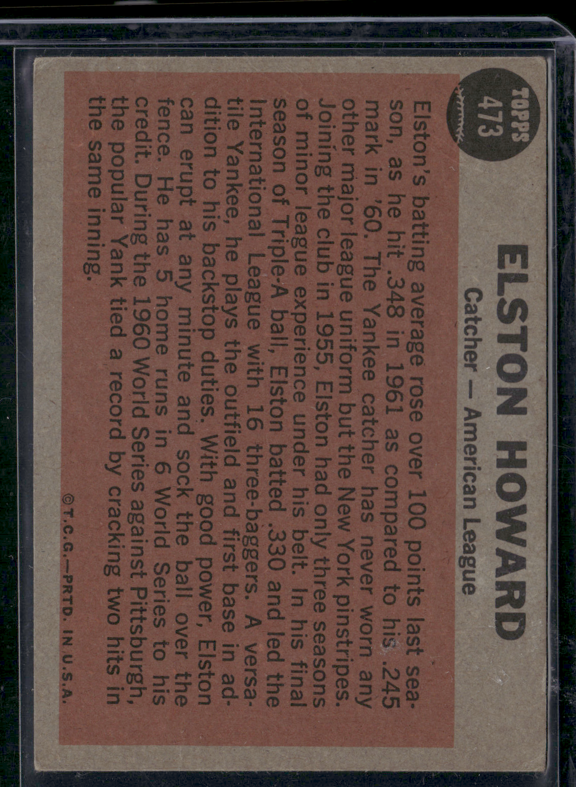 1962 Topps ELSTON HOWARD #473 AL ALL STAR