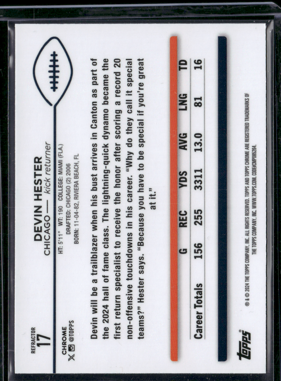 2024 Chrome DEVIN HESTER #17 Rainbow Refractor (NM)