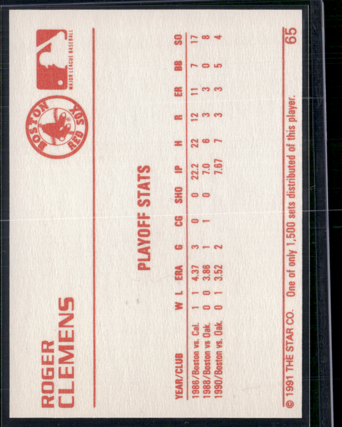 1991 Gold ROGER CLEMENS #65 Out of 1500 made (NM)