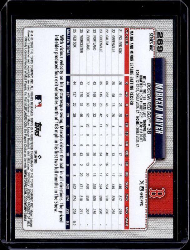 2026 Topps Series 1 MARCELO MAYER #269 Future Stars