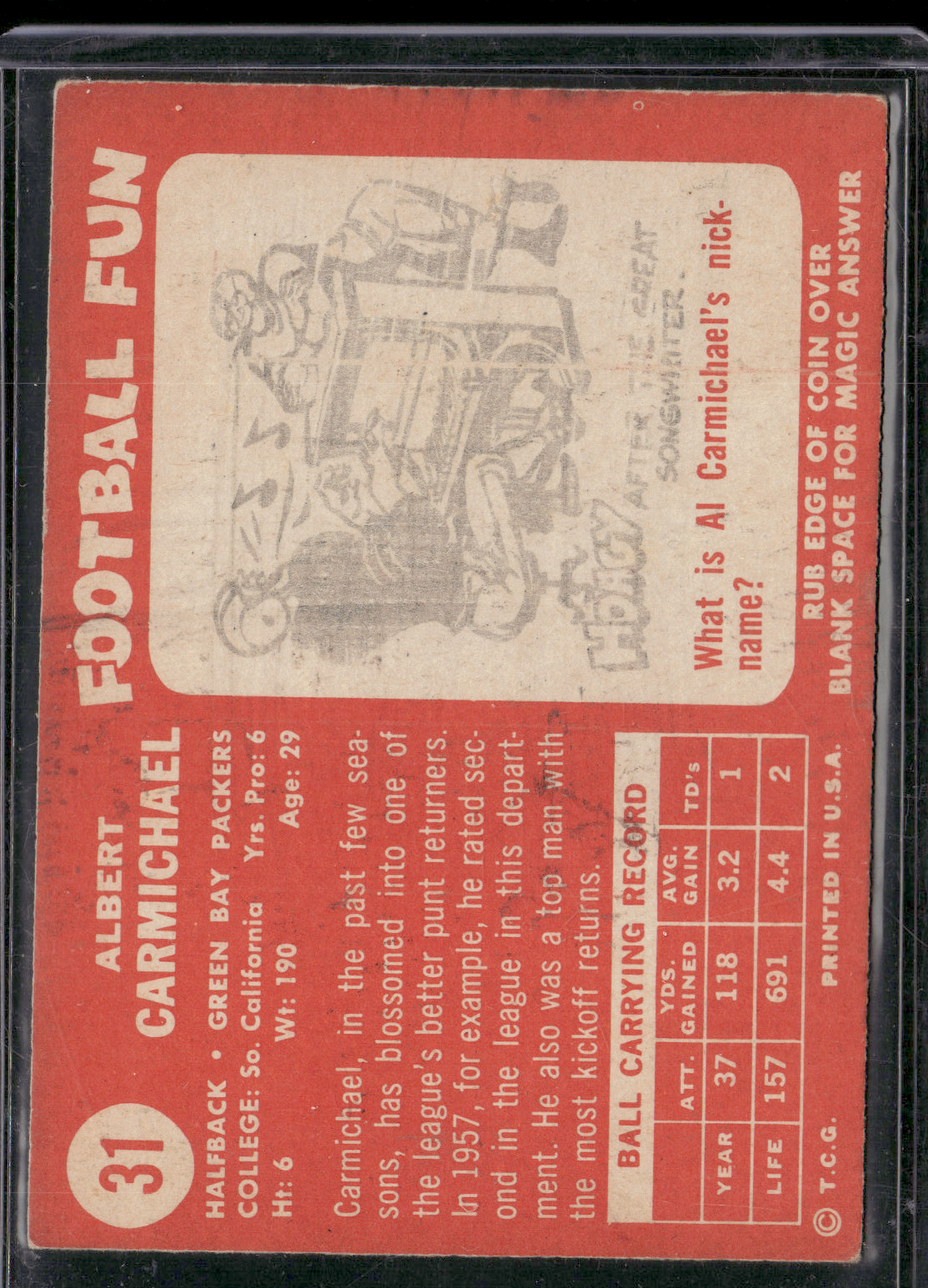 1958 Topps AL CARMICHAEL #31 (VG/EX)