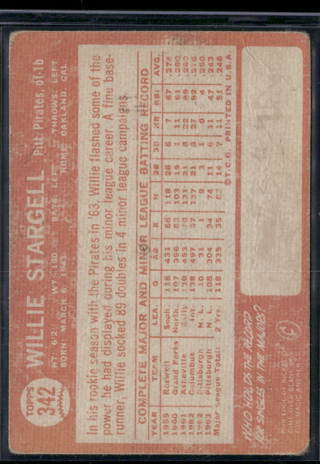 1964 Topps WILLIE STARGELL #342 Wrinkling (Good)