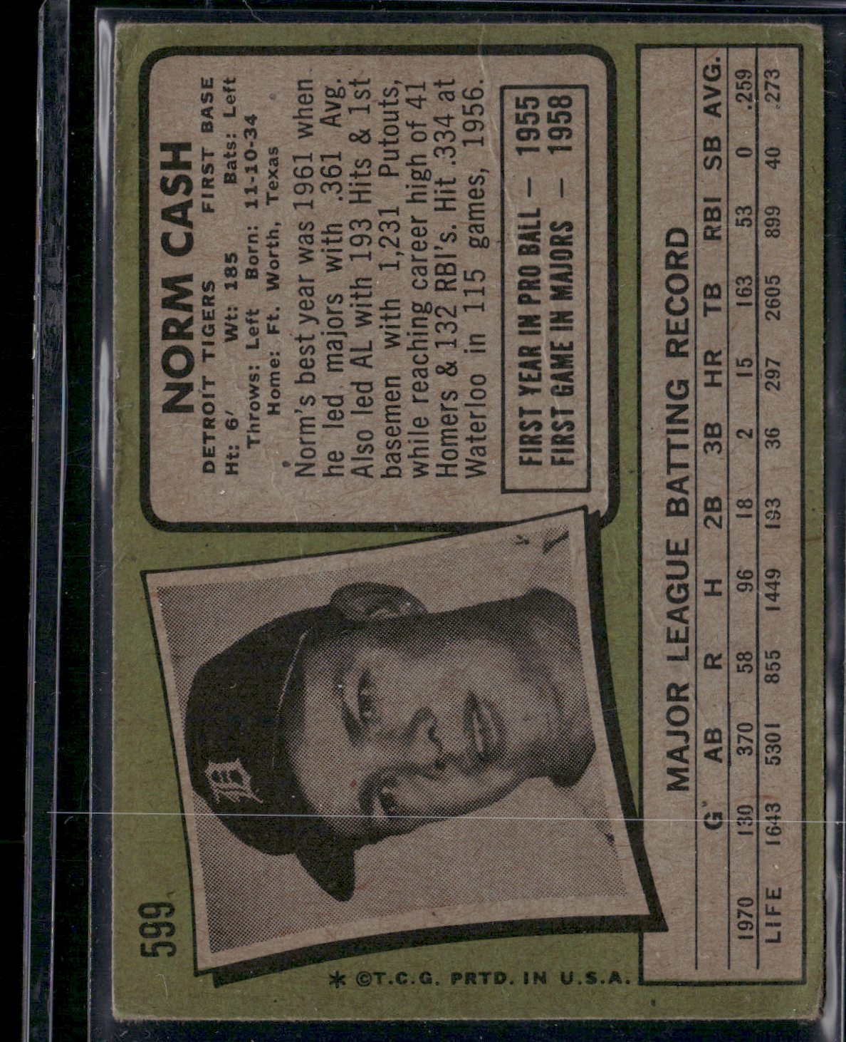 1971 Topps NORM CASH #599