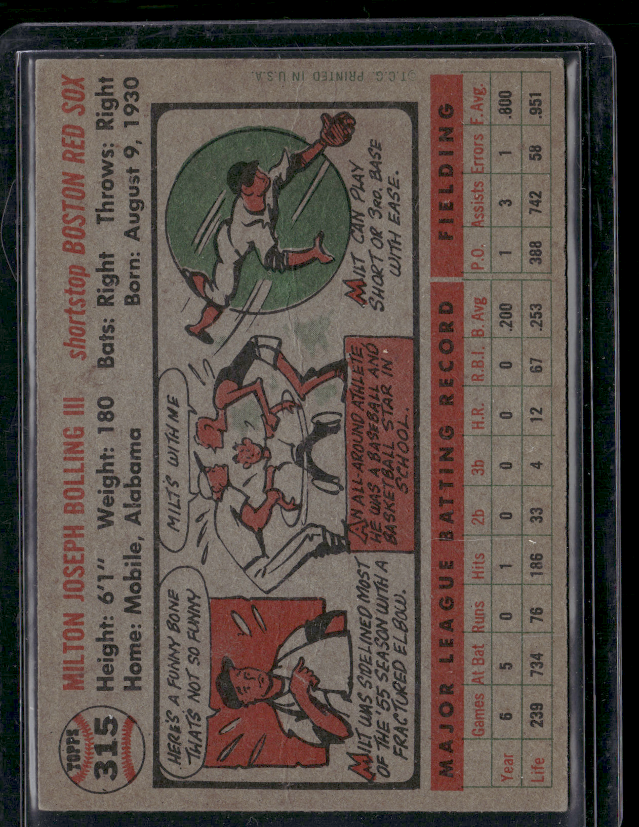 1956 Topps MILT BOLLING #315