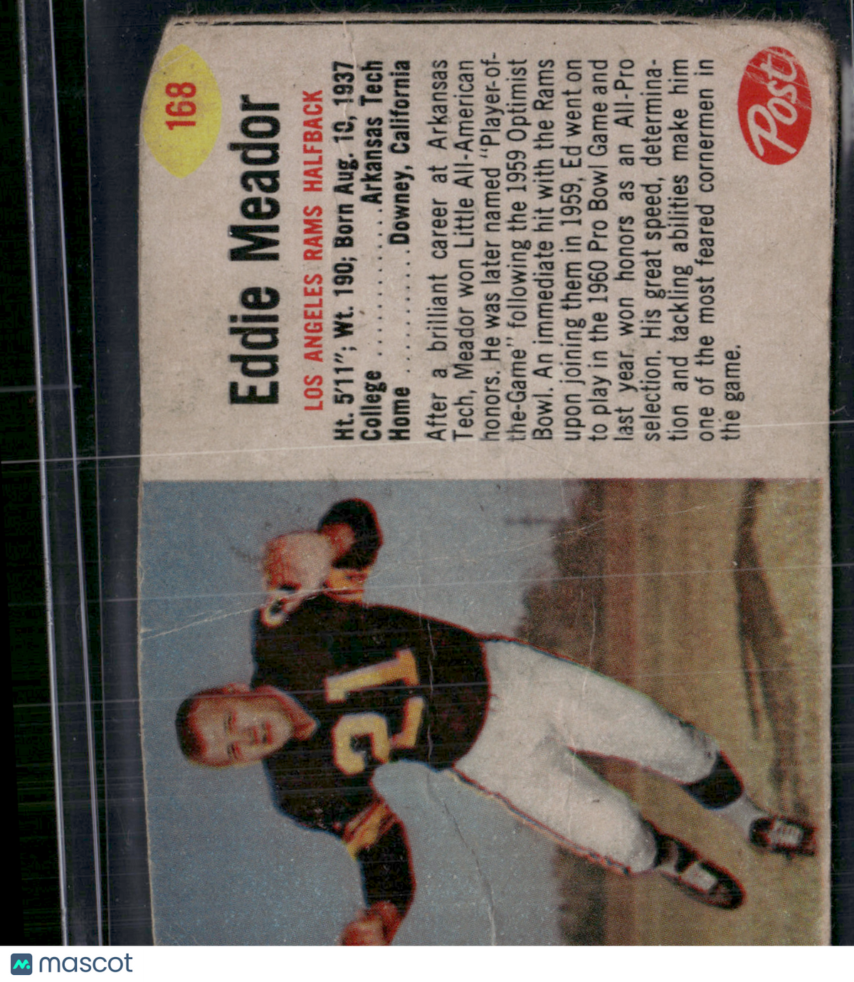 1962 Cereal Box EDDIE MEADOR #168 Hand Cut Pencil on Back Wrinkles Crease (Good)