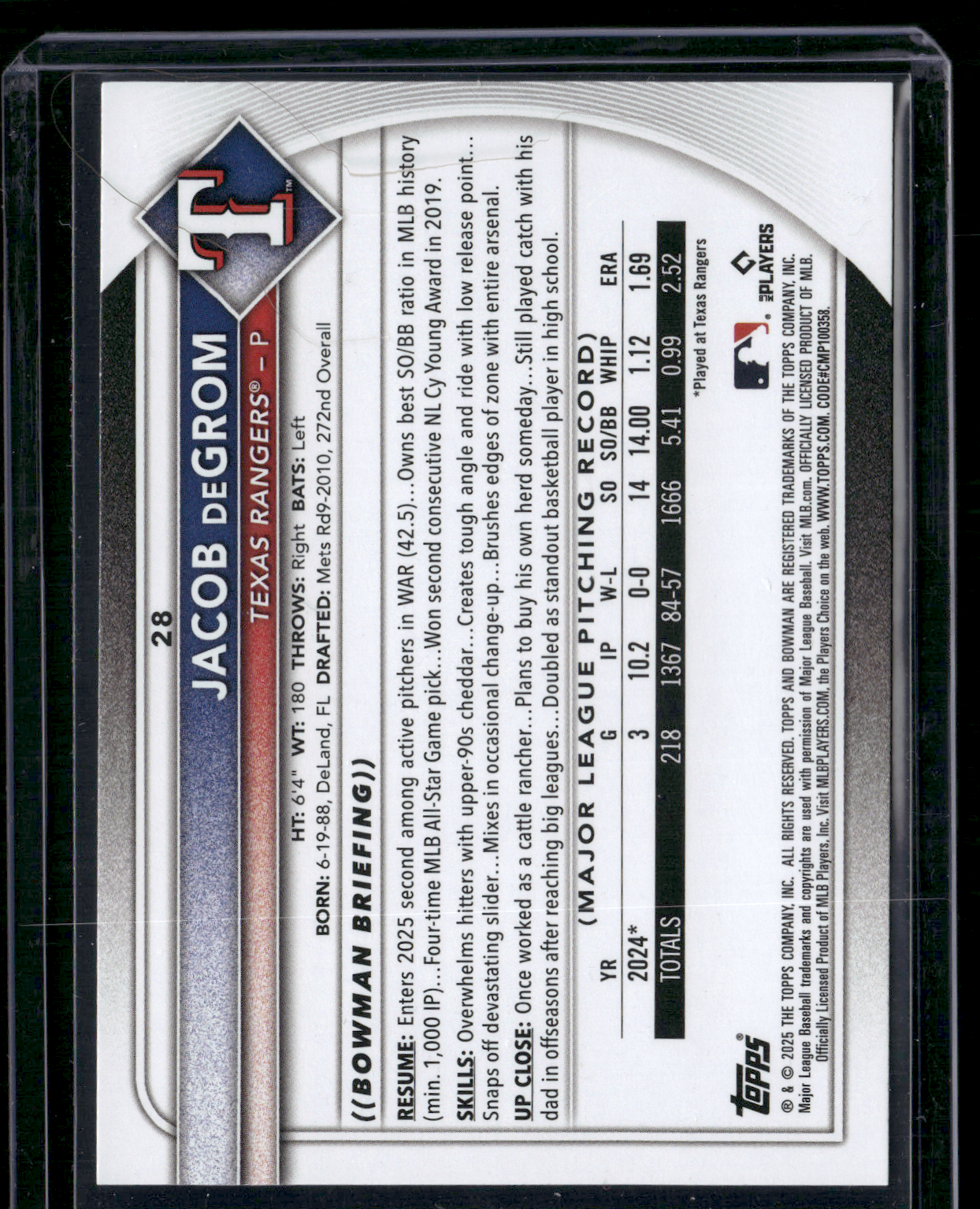 2025 Bowman JACOB DEGROM #28