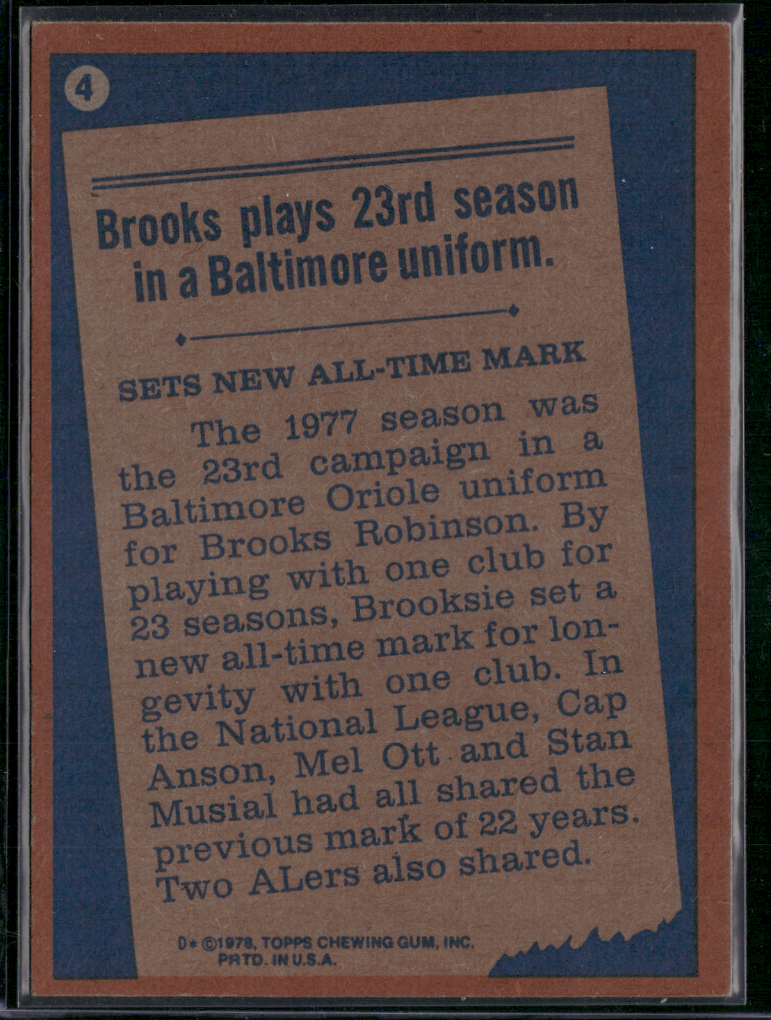 1978 Topps BROOKS ROBINSON #4 77 Record Breaker (EX/MT)