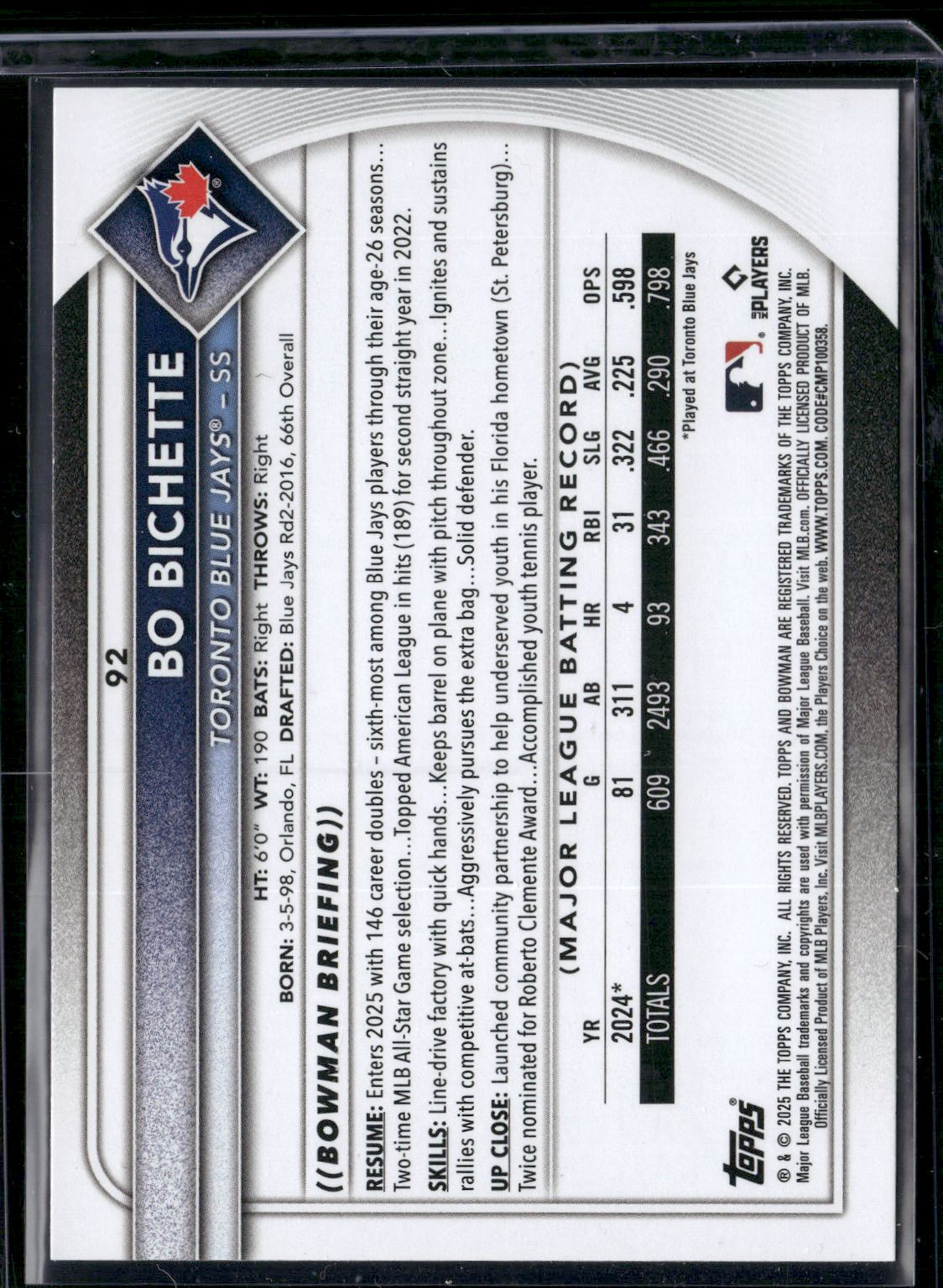 2025 Bowman BO BICHETTE #92