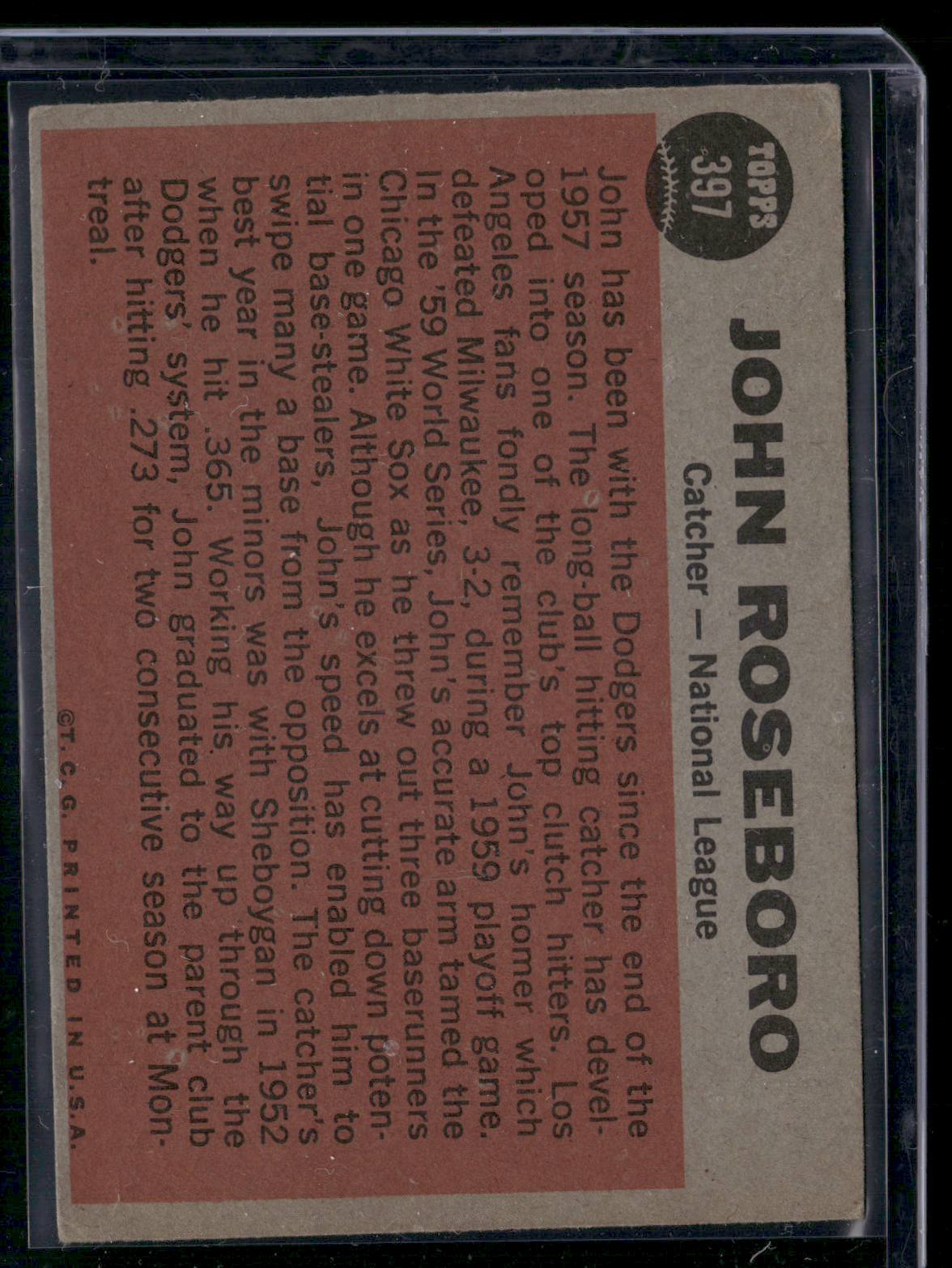 1962 Topps JOHN ROSEBORO #397 All Star (VG)